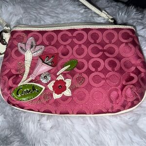 RARE Vintage COACH Wristlet CJI Signature Op Art Japan Floral Wristlet In Pink